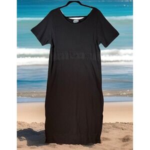 Coastal Clothing Dress Large 100% Cotton Black Classic Coastal Beachy Embroidery